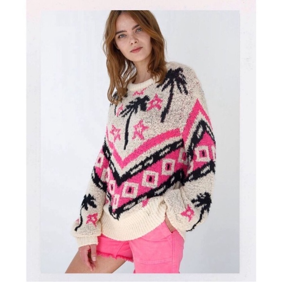 Le Superbe Bonfire Beach Palm Wool Sweater Pink Cream & Black Size Small NWT szS - Picture 9 of 9